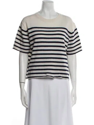 Pre-owned Lisa Yang Cashmere Striped Sweater In White