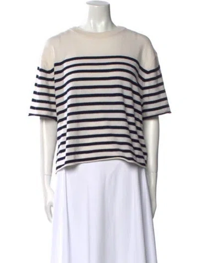 Pre-owned Lisa Yang Cashmere Striped Sweater In White
