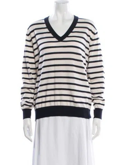 Pre-owned Lisa Yang Cashmere Striped Sweater In White