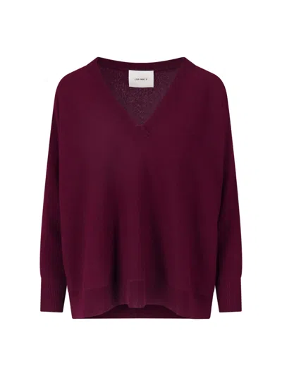 Lisa Yang Deep V-neck Relaxed Ribbed Knit Sweater In Burgundy