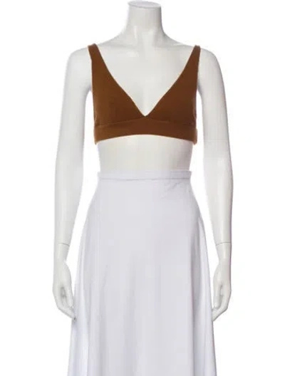 Pre-owned Lisa Yang Cashmere V-neck Crop Top In Neutral