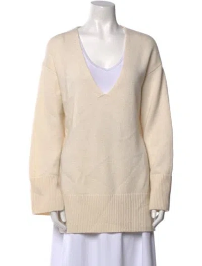 Pre-owned Lisa Yang Cashmere V-neck Sweater In Neutral