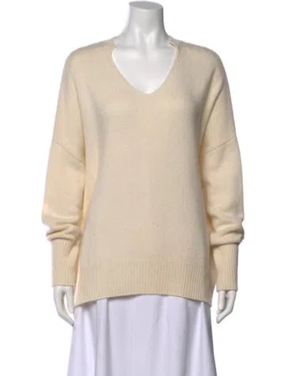 Pre-owned Lisa Yang Cashmere V-neck Sweater In Neutral
