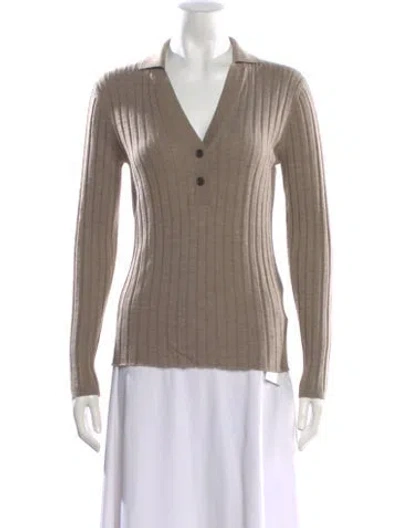 Pre-owned Lisa Yang Cashmere V-neck Sweater In Neutral