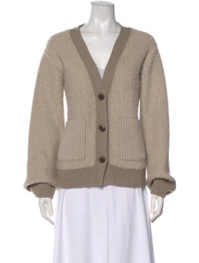 Pre-owned Lisa Yang Cashmere V-neck Sweater In Neutral