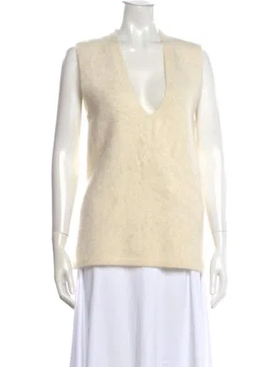 Pre-owned Lisa Yang Cashmere V-neck Sweater In Neutral