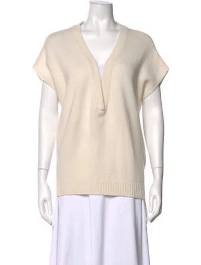 Pre-owned Lisa Yang Cashmere V-neck Sweater In Neutrals
