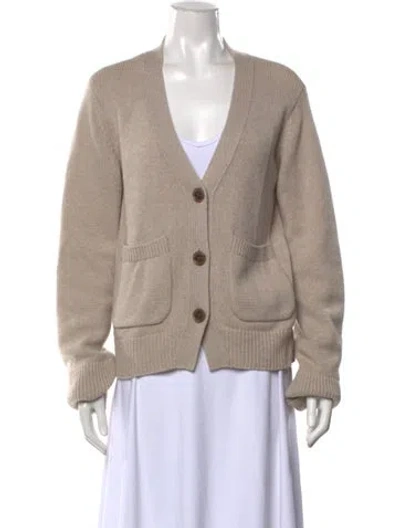 Pre-owned Lisa Yang Cashmere V-neck Sweater In Neutrals
