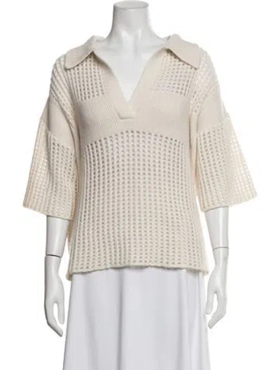 Pre-owned Lisa Yang Cashmere V-neck Sweater In Neutrals