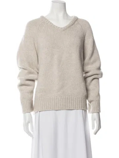 Pre-owned Lisa Yang Cashmere V-neck Sweater In Neutrals