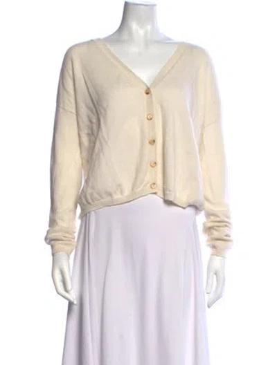 Pre-owned Lisa Yang Cashmere V-neck Sweater In Neutrals