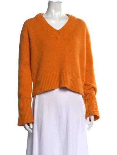Pre-owned Lisa Yang Cashmere V-neck Sweater In Orange