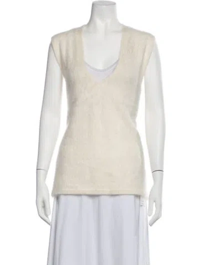 Pre-owned Lisa Yang Cashmere V-neck Sweater W/ Tags In White