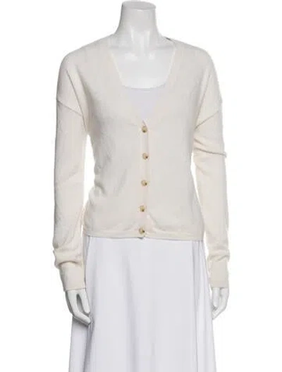 Pre-owned Lisa Yang Cashmere V-neck Sweater In White