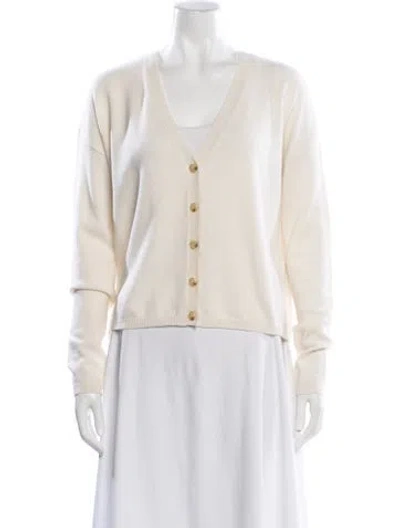 Pre-owned Lisa Yang Cashmere V-neck Sweater In White