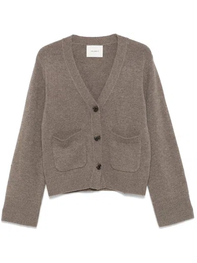 Lisa Yang Cashmere V-neck Sweater With Button Front And Patch Pockets In Marrone