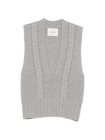 Lisa Yang Cashmere V-neck Sweater With Ribbed Hem In Gray