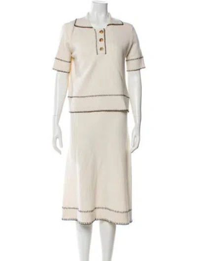Pre-owned Lisa Yang Cashmere Whipstitch Trim Skirt Set In Neutral