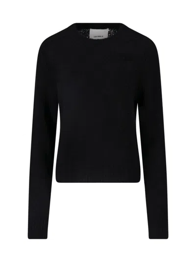 Lisa Yang Classic Crew Neck Ribbed Trim Knit Sweater In Black