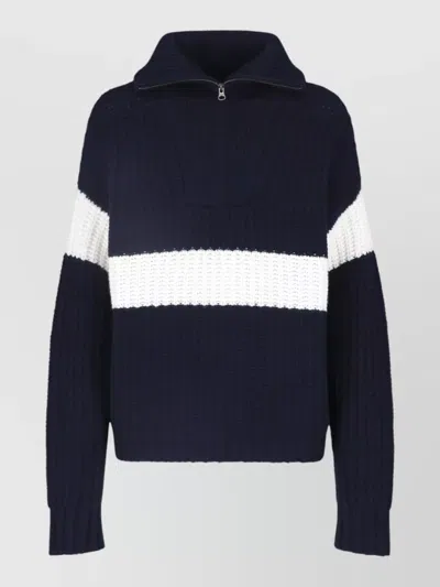 Lisa Yang Striped Cropped Chunky High Collar Knit Sweater In Blue
