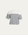Lisa Yang Cila Cashmere Striped Short-sleeve T-shirt In Cream/navy Stripes