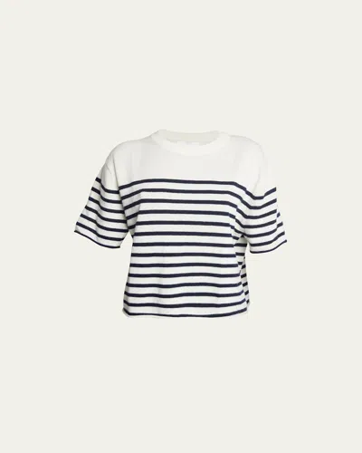 Lisa Yang Cila Cashmere Striped Short-sleeve T-shirt In Cream/navy Stripes