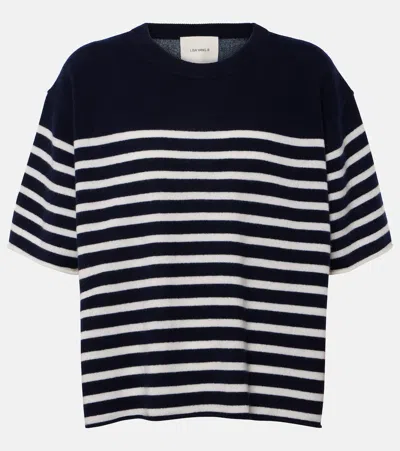 Lisa Yang Cila Striped Cashmere T-shirt In Navy/cream Stripes