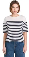 Lisa Yang Cila Cashmere Short-sleeve Jumper In Cream/navy Stripes