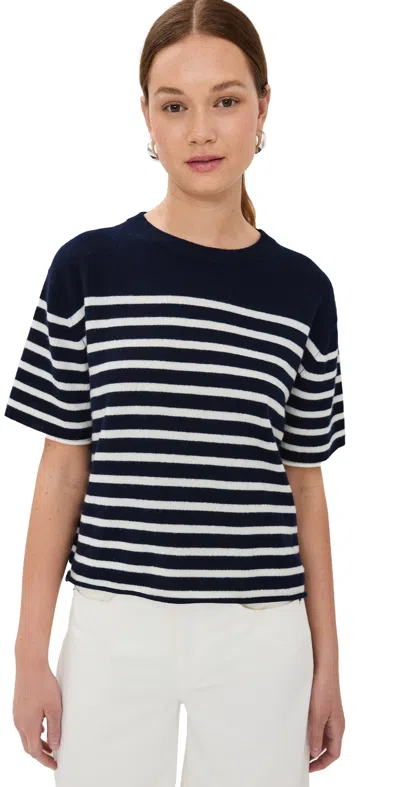 Lisa Yang Cila Stripes Cashmere T-shirt Navy/cream Stripes