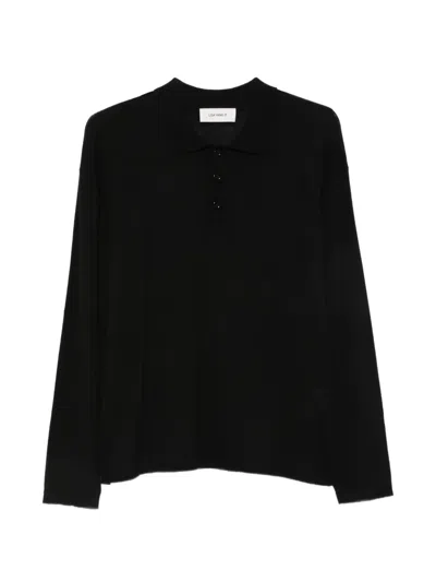 Lisa Yang Contrast-stitch Polo Sweater In Black