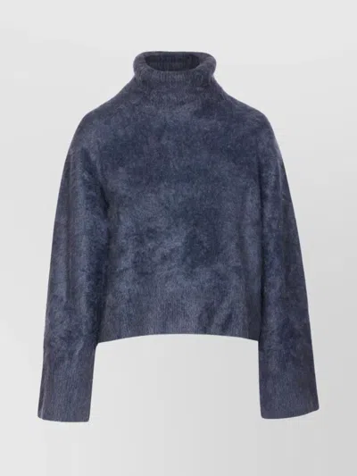 Lisa Yang Cozy High Neck Knitwear With Long Sleeves In Blue
