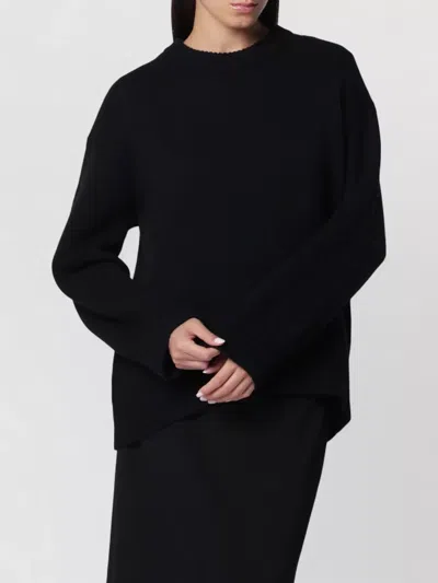 Lisa Yang Crew Neck Knit Long Sleeve Relaxed Sweater In Black
