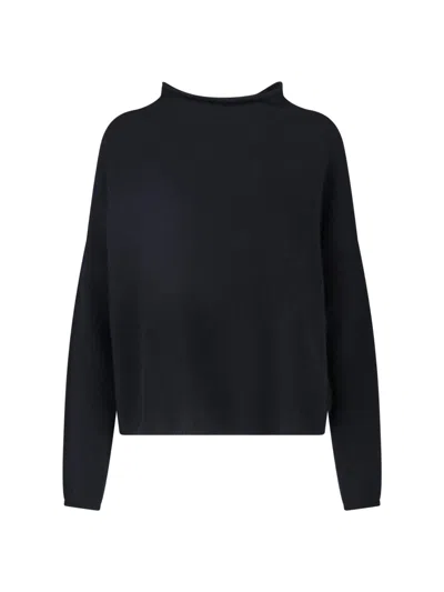 Lisa Yang Cropped Boxy Mock Neck Fine Knit Sweater In Black