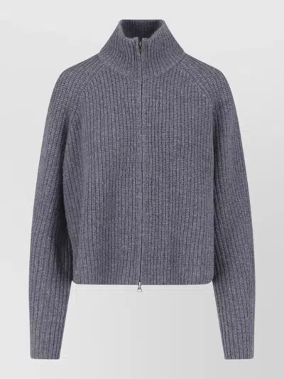 Lisa Yang Cropped Crewneck Jacket High Collar Ribbed In Blue