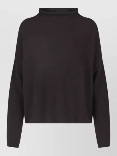 Lisa Yang Black Boxy High Round Neck Fine Knit Sweater In Brown