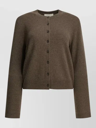 Lisa Yang Cropped Knit Jacket Long Sleeves Round Neck In Brown