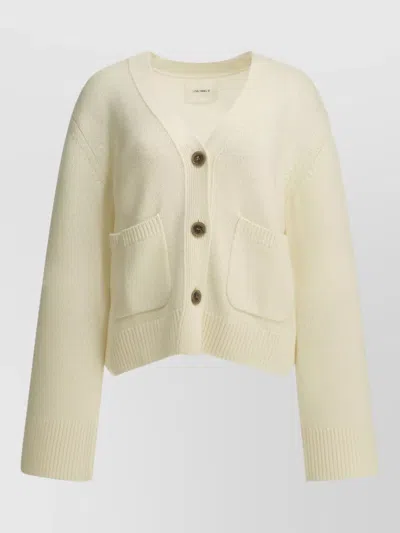 Lisa Yang Cropped Knit Top Long Sleeves V Neck In White