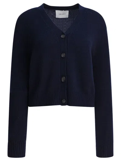 Lisa Yang Cropped Marion Cardigan With Deep V-neckline In Blue