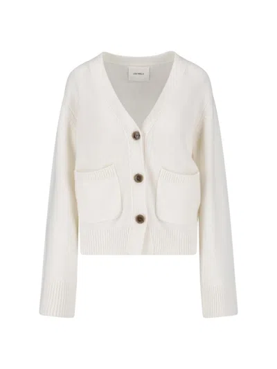 Lisa Yang Cropped V-neck Button Knit Sweater In White