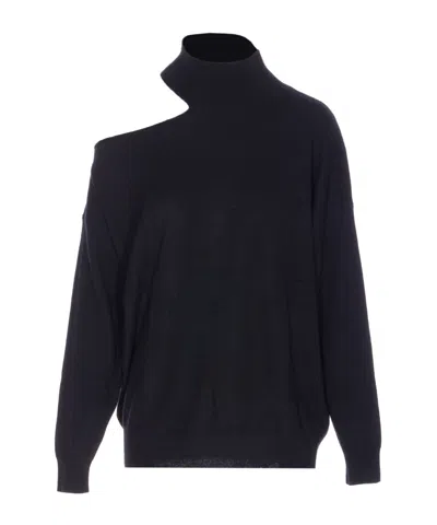 Lisa Yang Cut-out High Neck Sweater In Blue