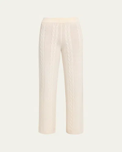 Lisa Yang Dagny Cashmere Cable-knit Straight-leg Ankle Trousers In White