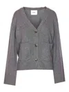Lisa Yang V-neck Knit Cardigan With Front Buttons In Gray