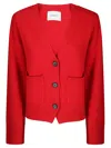Lisa Yang Short V-neck Cashmere Cardigan With Button Closure And Pockets In Red