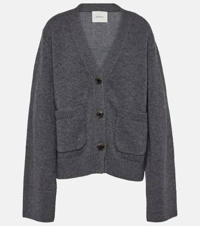 Lisa Yang Cashmere V-neck Button-front Sweater With Patch Pockets In Gray