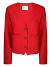 Lisa Yang Short V-neck Cashmere Cardigan With Button Closure And Pockets In Red
