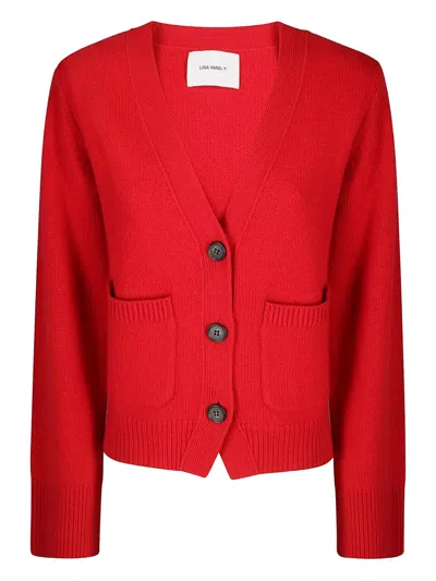 Lisa Yang Short V-neck Cashmere Cardigan With Button Closure And Pockets In Red