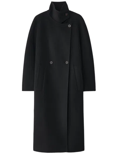 Lisa Yang Double-breasted Wool-cashmere High-collar Coat With Side Pockets In Black