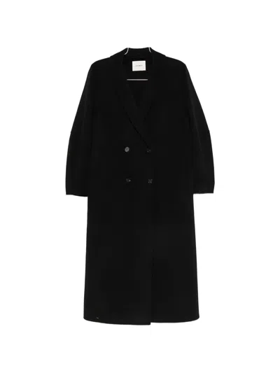 Lisa Yang Double-breasted Wool-cashmere Scarf-collar Coat With Welt Pockets In Nero