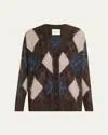 Lisa Yang Elaria Cardigan Wood/night Fall/sand/cream Brushed Argyle 0 In Brown