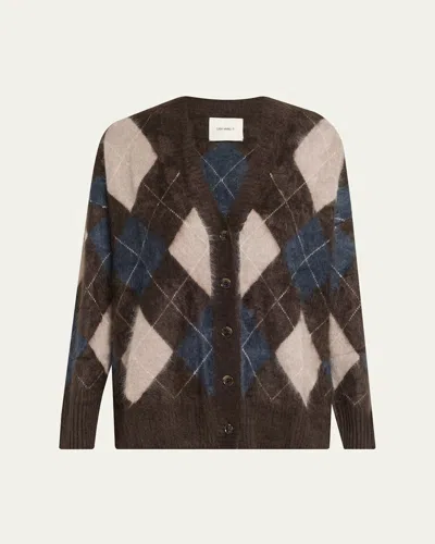 Lisa Yang Elaria Cardigan Wood/night Fall/sand/cream Brushed Argyle 0 In Multi